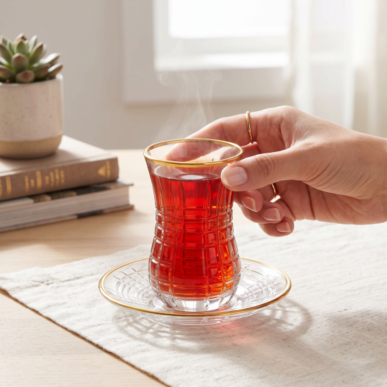 Tea Glass Cups And Saucer Set 6 Pcs