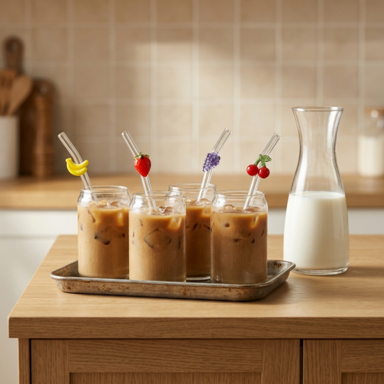Glass Straws And Cleaning Brush- 5 Pcs