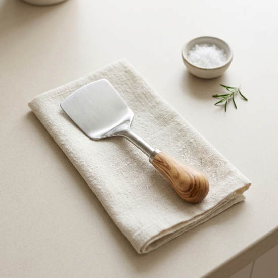 Steel spoon with a wooden handle