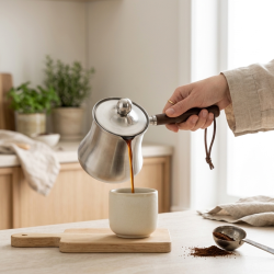 Stainless Steel Coffee Pot With Wooden Handle 550 ml