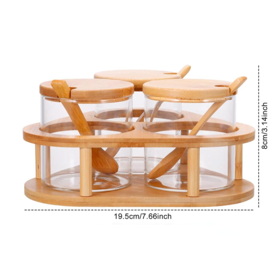 Glass Jar Set 3 Pcs With Wooden Base
