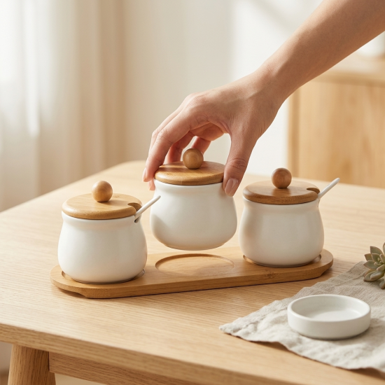 Porcelain Spice Jar Set - 3 Pcs