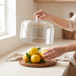 Glass Serving Tray with Wooden Base