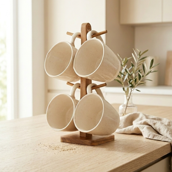 Mug Set 4 Pcs With Wooden Stand