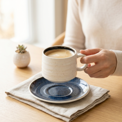 Porcelain Coffee Cup and Saucer Set - 6 Pcs