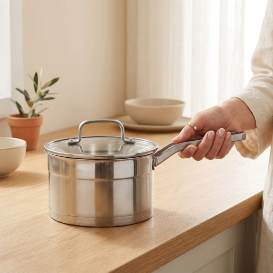 Double Stainless Steel Saucepan with a handle 16 cm