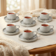 Porcelain Tea Cup and Saucer Set - 6 Pcs