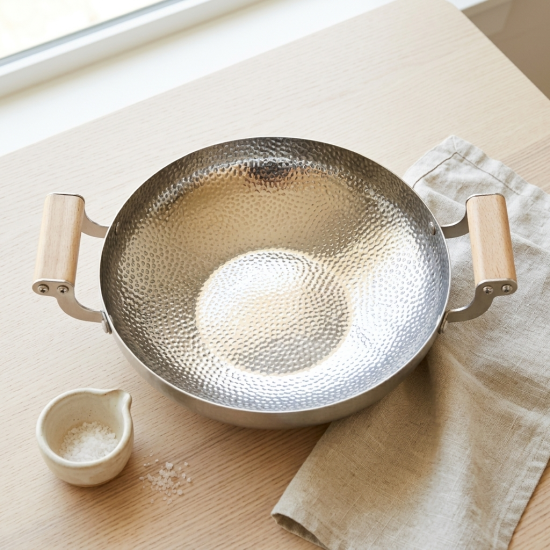 Stainless Steel Wok With Wooden Handle 22 cm