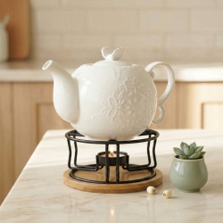 Metal Teapot Warmer with Wooden Base