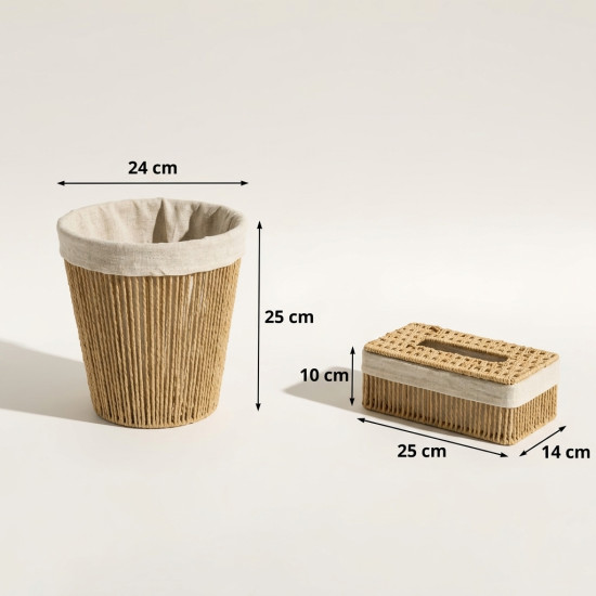 Straw Trash Can & Tissue Box