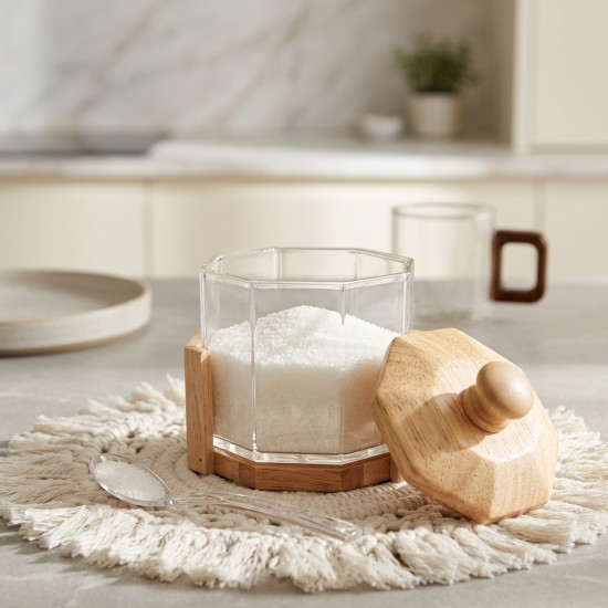 Acrylic Sugar Bowl with Wooden Lid