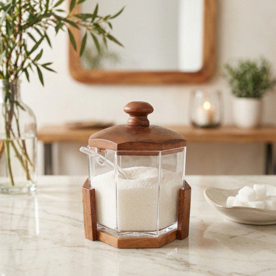 Acrylic Sugar Bowl With Wooden Lid
