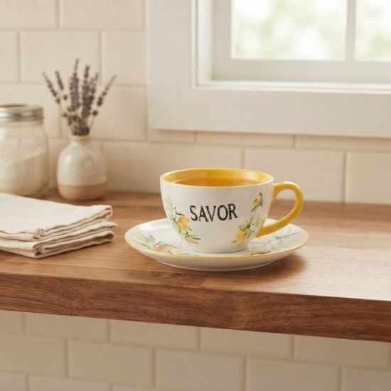 Lemon Pattern Porcelain Mug & Saucer 300 ml