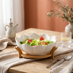 Oval Bowl with Wooden Stand 10 Inch