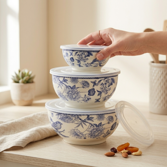 Flowers Pattern Tupperware Set - 3 Pcs