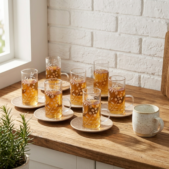 Glass Cups And Saucer Set 6 Pcs