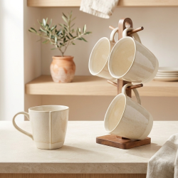 Mug Set 4 Pcs With Wooden Stand
