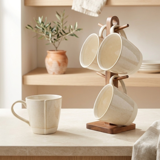 Mug Set 4 Pcs With Wooden Stand