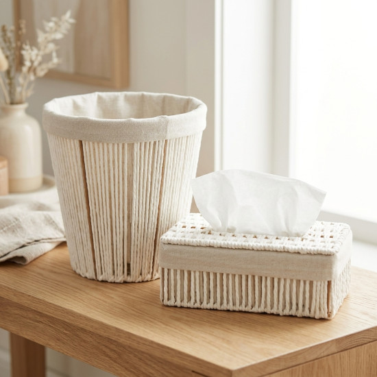 Straw Trash Can & Tissue Box