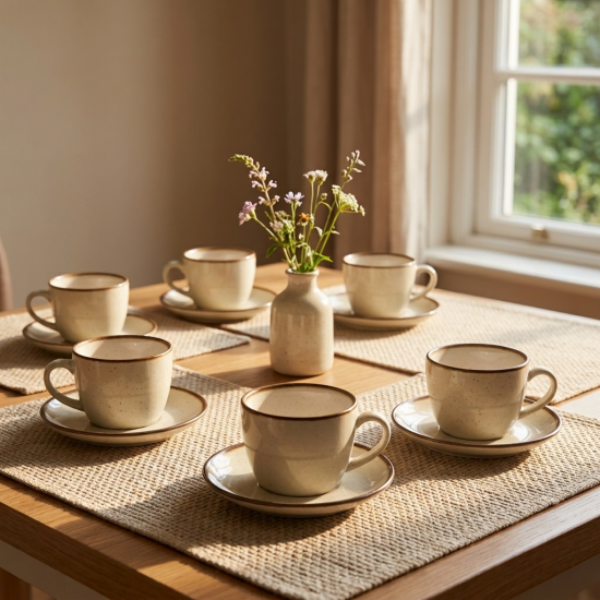 Porcelain Coffee Cup and Saucer Set - 6 Pcs