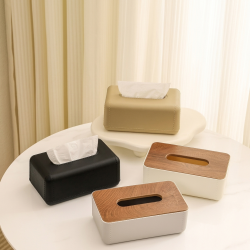 Double Sided Leather and Wood Tissue Box