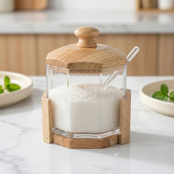 Acrylic Sugar Bowl with Wooden Lid