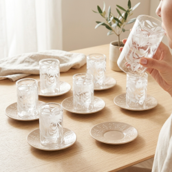 Glass Cups And Saucer Set 6 Pcs