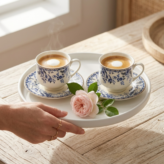 Porcelain Coffee Cup and Saucer Set - 6 Pcs