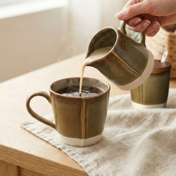 Sugar Bowl & Creamer Set With Wooden Stand