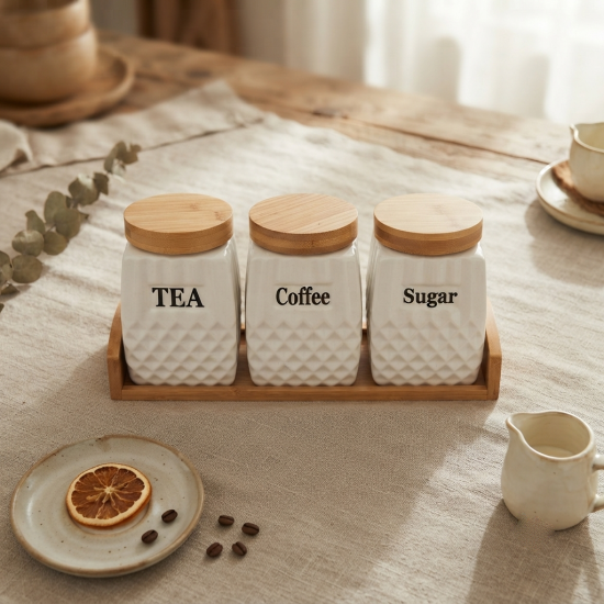 Ceramic Jar Set With Base 3 Pieces