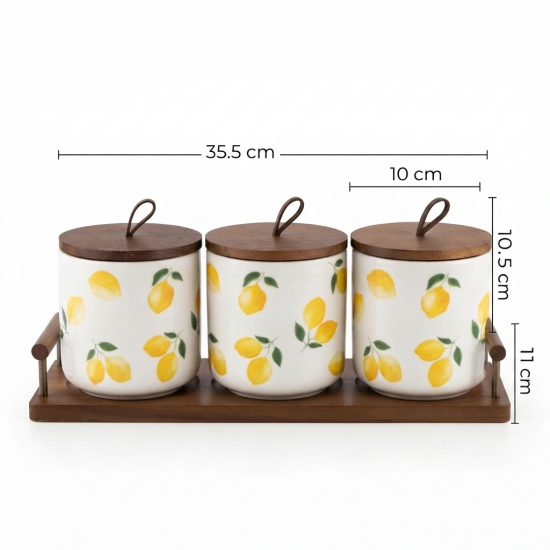 Lemon Pattern Porcelain Jar Set - 3 Pcs