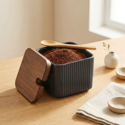 Sugar Bowl with Wooden Lid 2 Pieces 