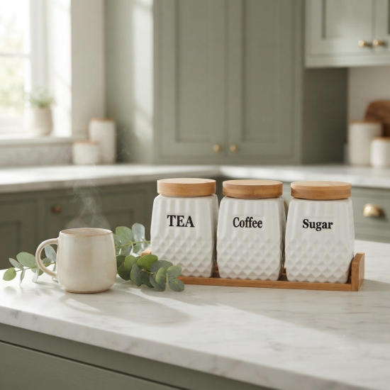 Ceramic Jar Set With Base 3 Pieces