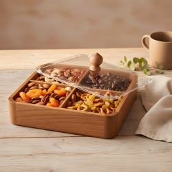 Wooden Four-Section Serving Platter with Acrylic Lid Small