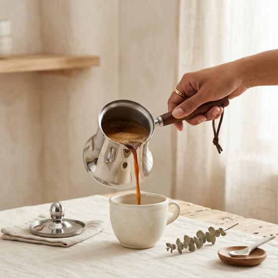 Stainless Steel Coffee Pot With Wooden Handle 350 ml