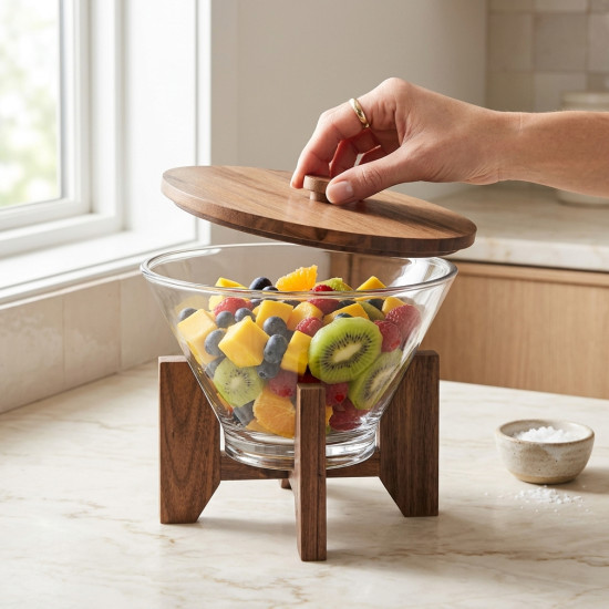Acrylic Serving Bowl with Wooden Stand 3.2L