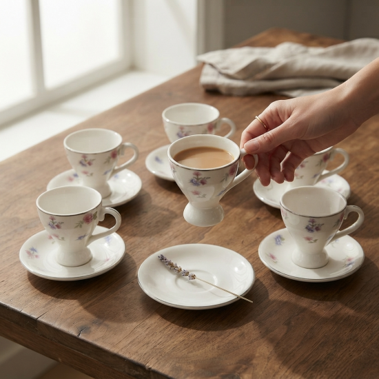 Coffee Cup and Saucer Set - 6 Pcs