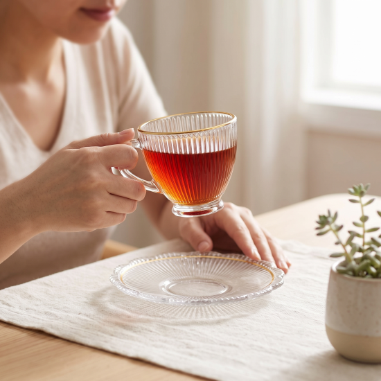 Tea Glass Cups And Saucer Set 6 Pcs