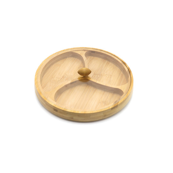 Wooden Three-Section Serving Platter with Acrylic Lid Small