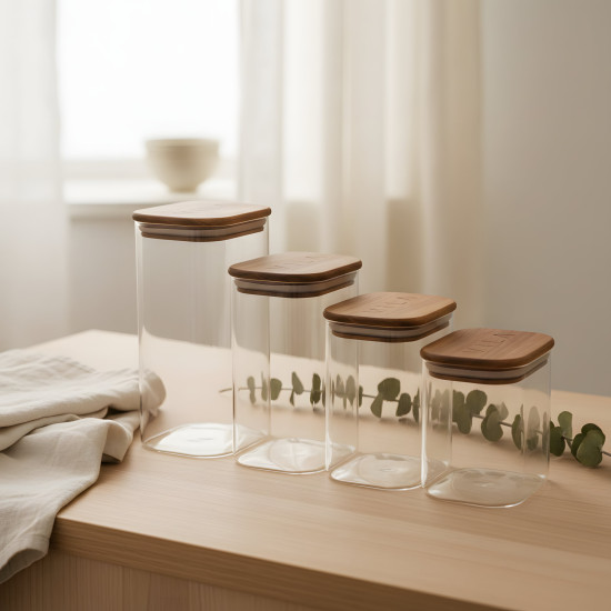 Glass Jar with Wooden Lid L