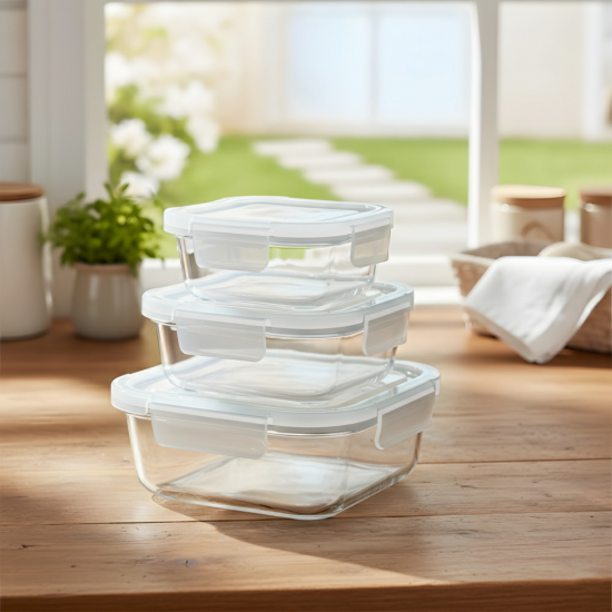 Glass Tupperware Set 3 Pcs