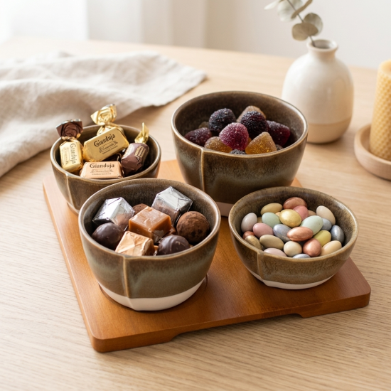 Bowl Set 4 Pcs with Wooden Stand