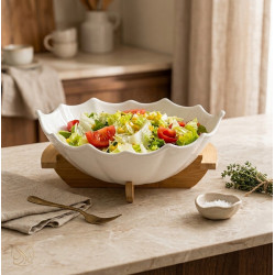 Salad Bowl with Wooden Stand 12 Inch