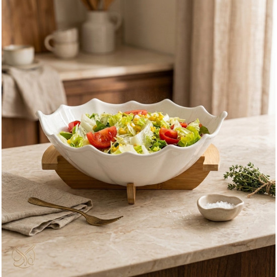 Salad Bowl with Wooden Stand 12 Inch