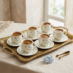 Porcelain Coffee Cup and Saucer Set - 6 Pcs