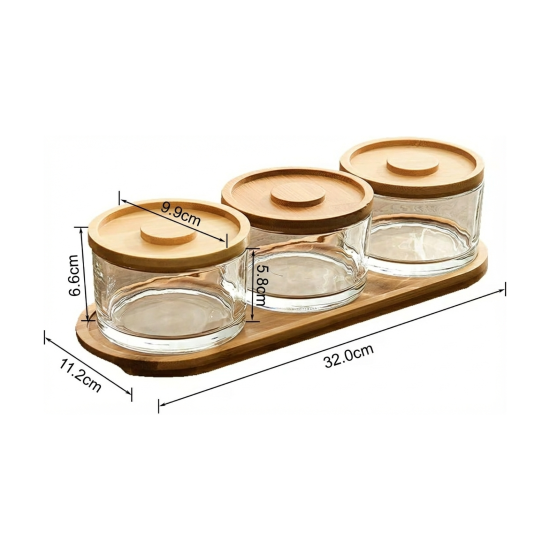 Wooden & Glass Serving Platter 3 Pcs With Stand