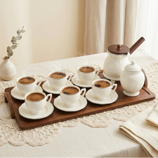 Coffee Cups 6 Pcs With Tray, Coffee Pot & Sugar Pot