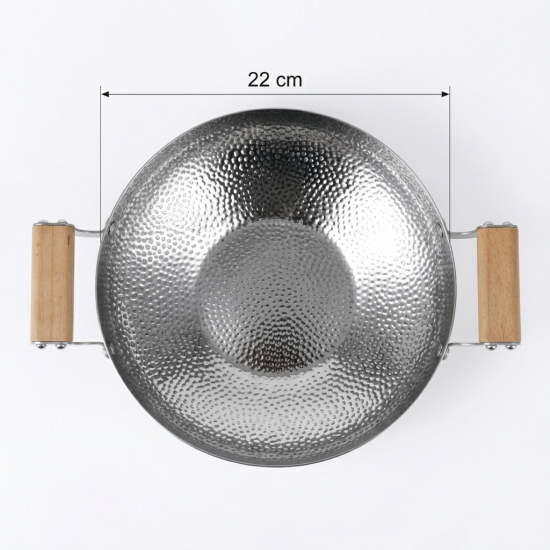 Stainless Steel Wok With Wooden Handle 22 cm