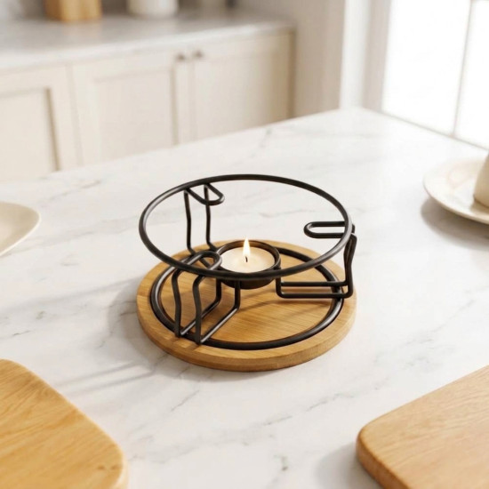 Metal Teapot Warmer with Wooden Base