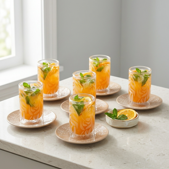 Glass Cups And Saucer Set 6 Pcs